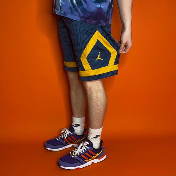Blue and yellow jordan shorts Clearance
